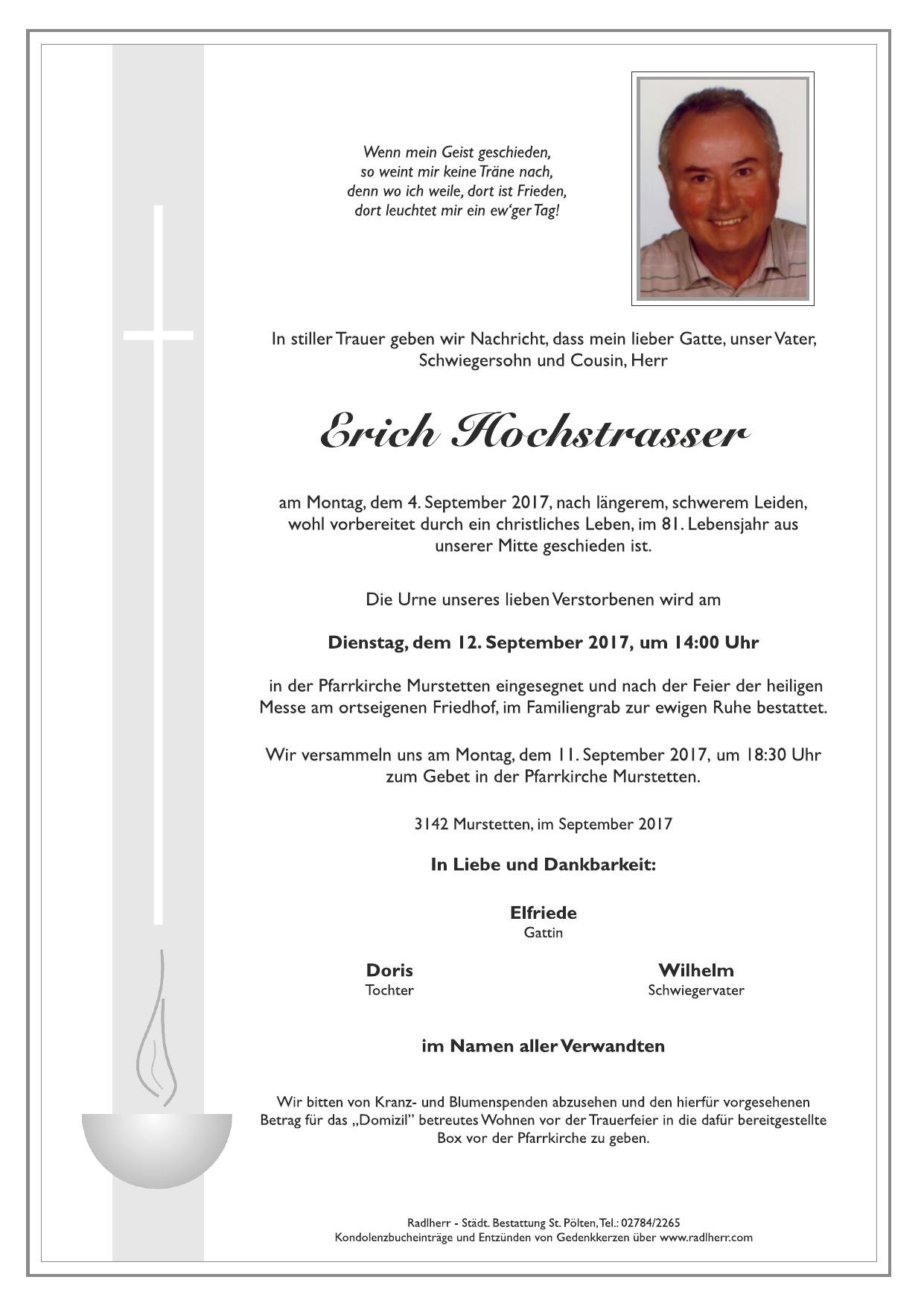 Traueranzeige von Erich Hochstrasser