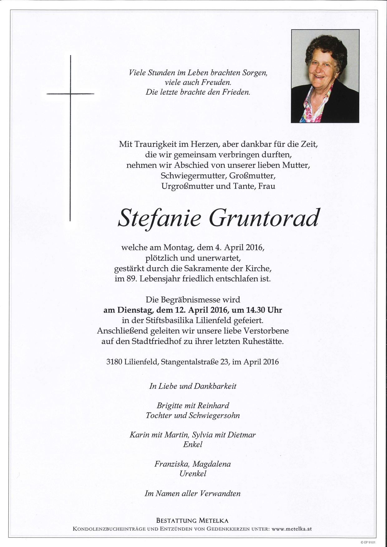 Traueranzeige von Stefanie Gruntorad