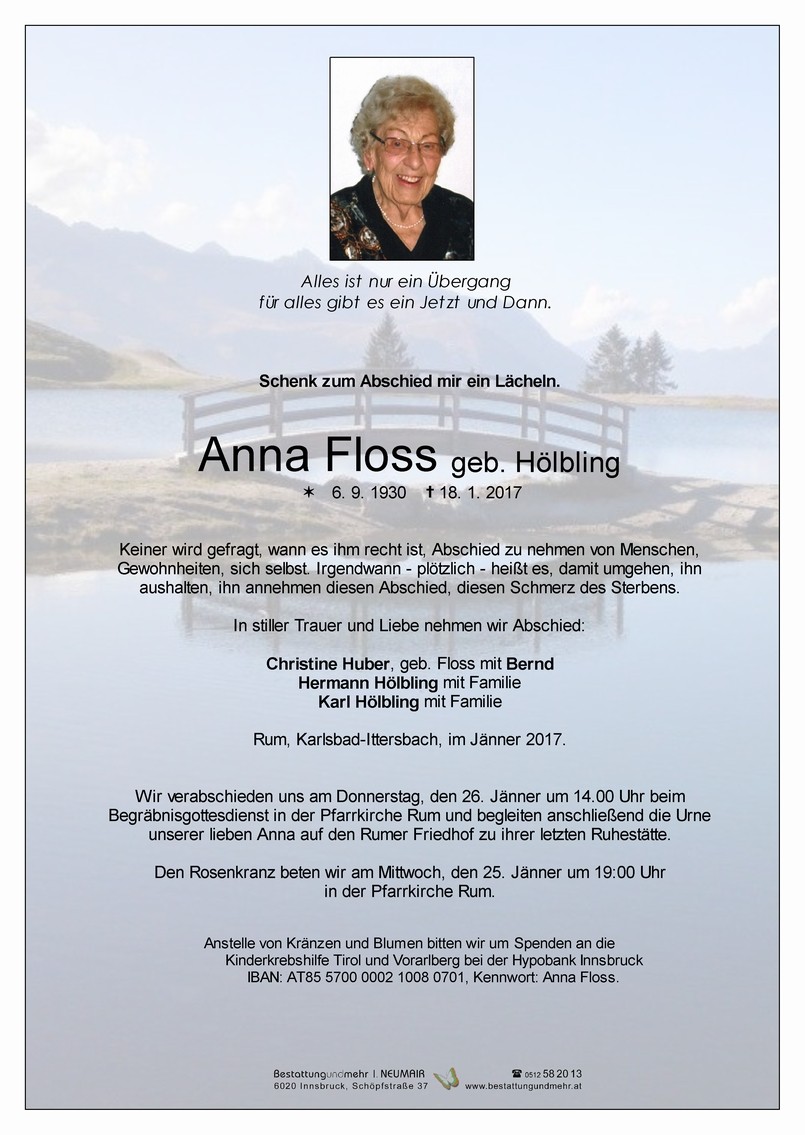 Traueranzeige von Anna Floss