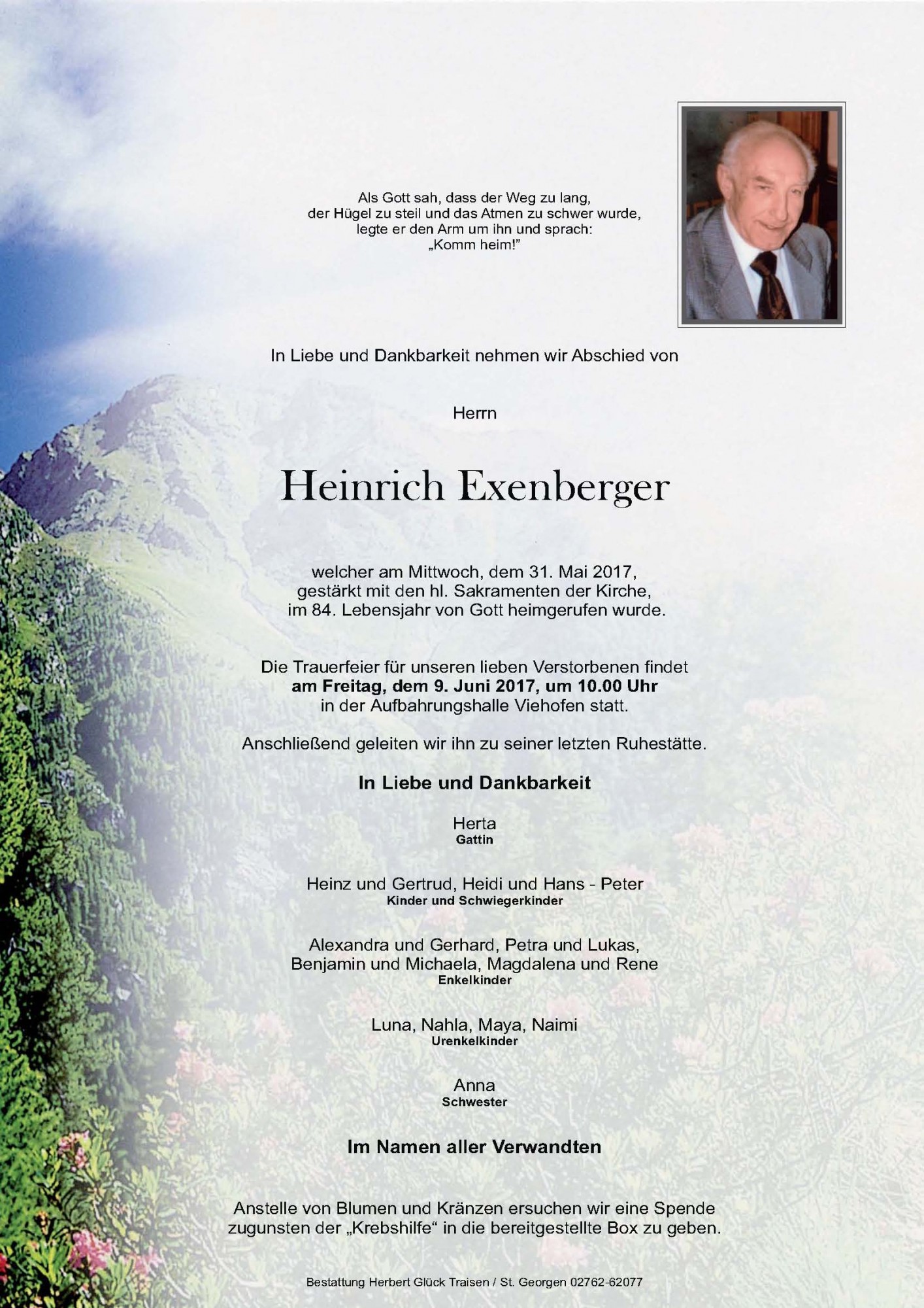 Traueranzeige von Heinrich Exenberger