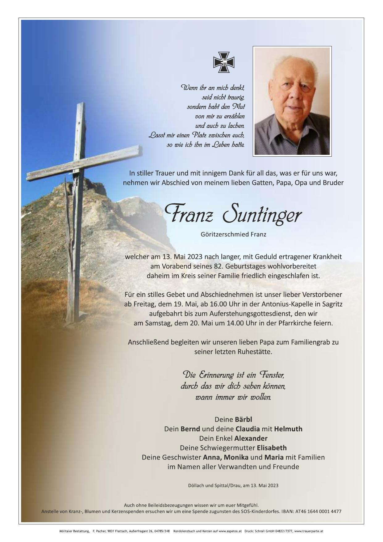 Traueranzeige von Franz Suntinger