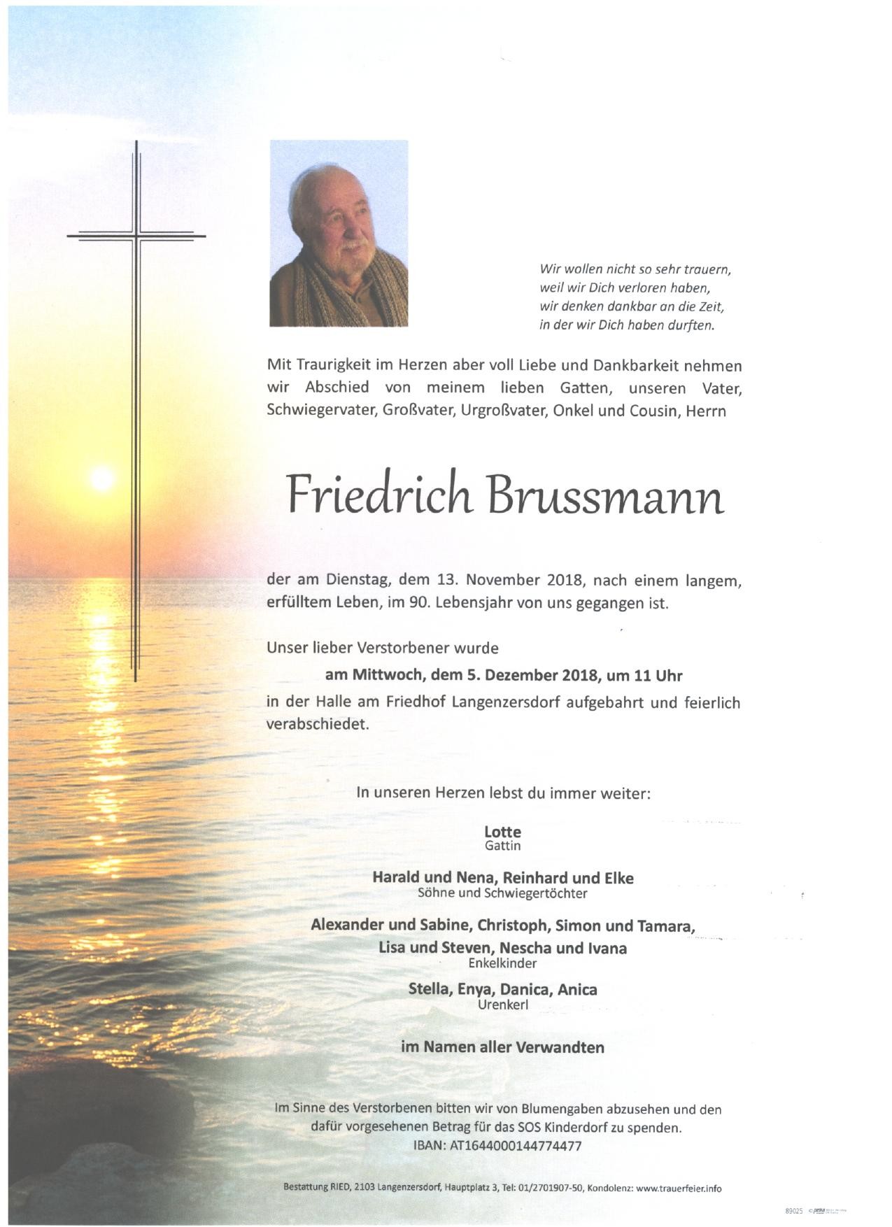 Traueranzeige von Friedrich Brussmann