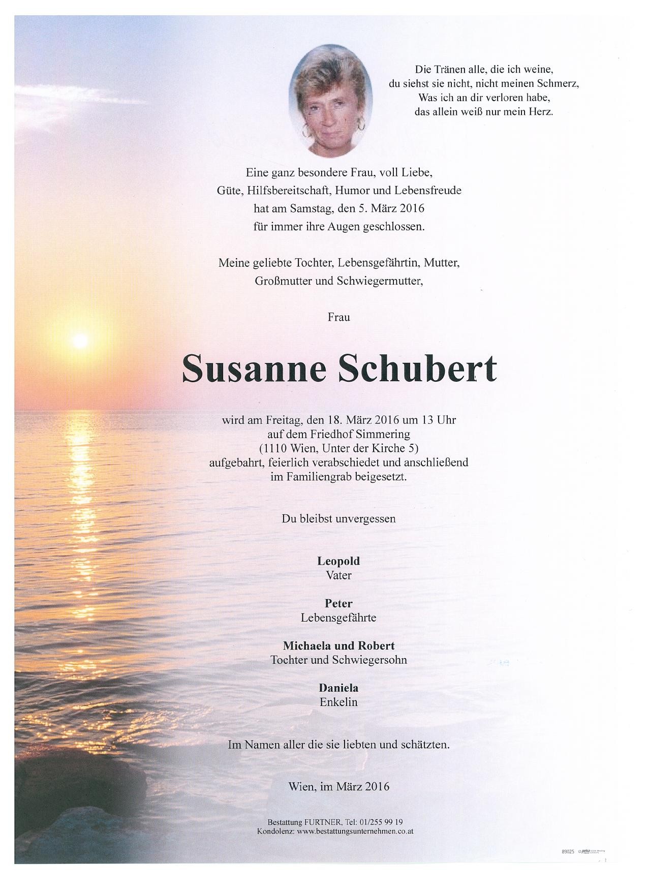 Traueranzeige von Susanne Schubert