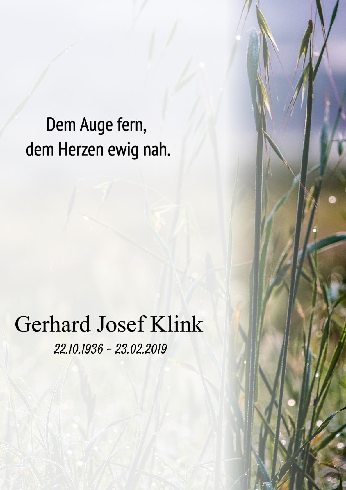 Traueranzeige von Gerhard Josef Klink