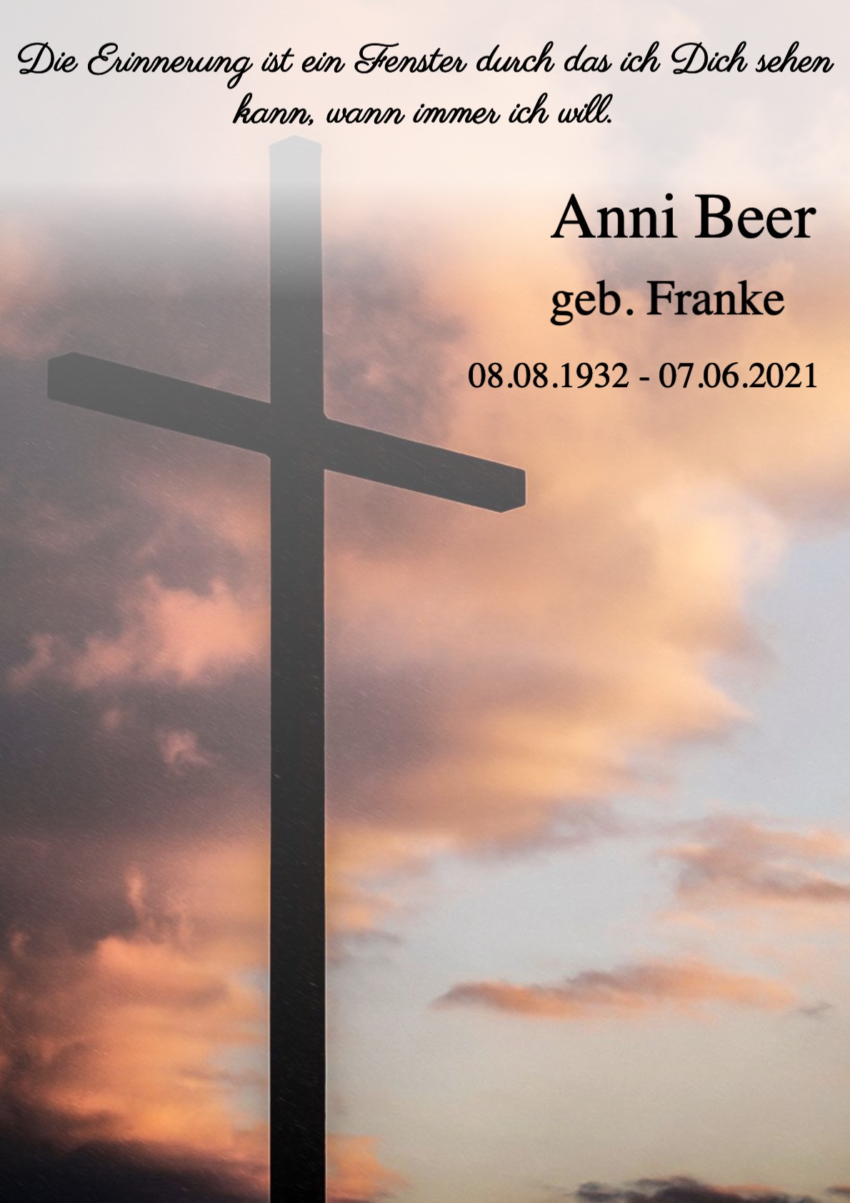 Traueranzeige von Anni Beer