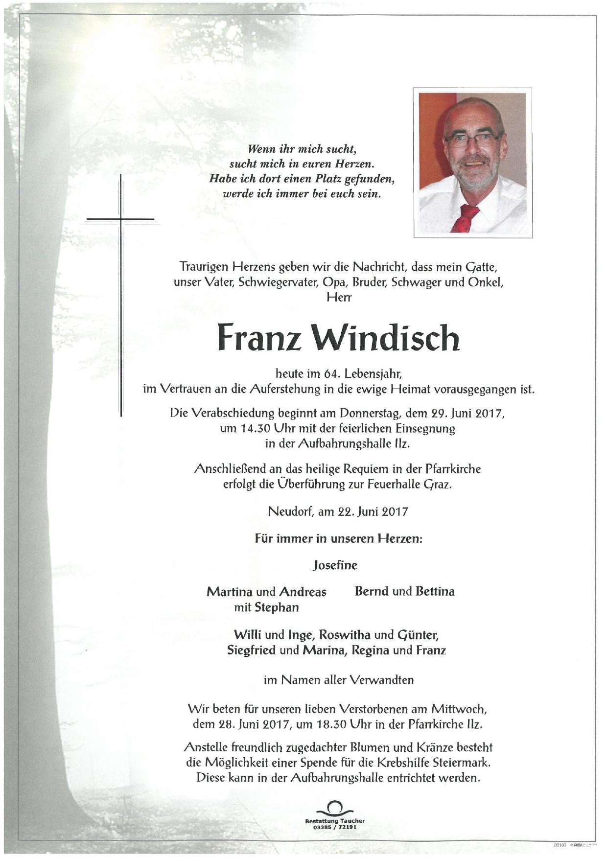 Traueranzeige von Franz Windisch