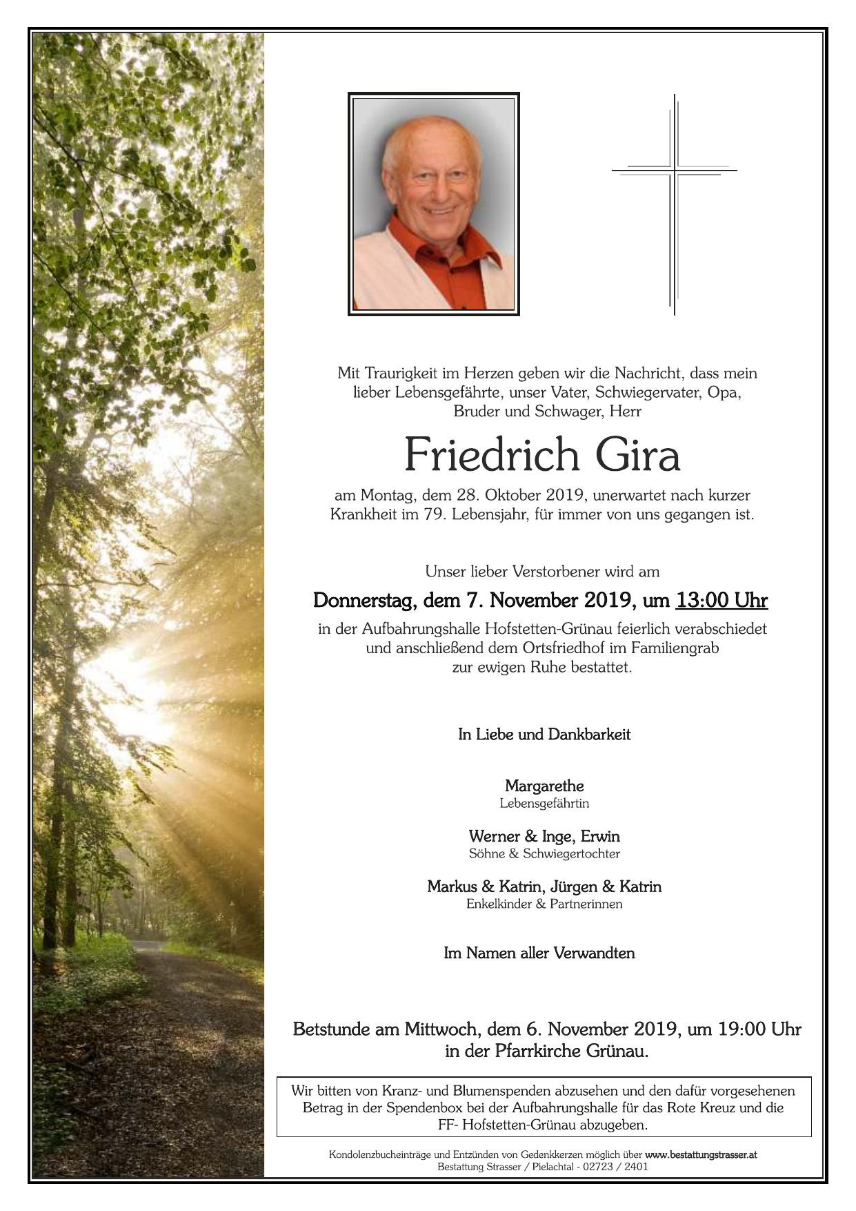 Traueranzeige von Friedrich Gira