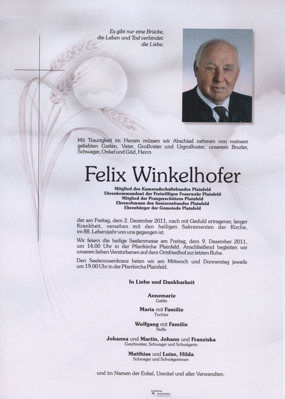 Traueranzeige von Felix Winkelhofer