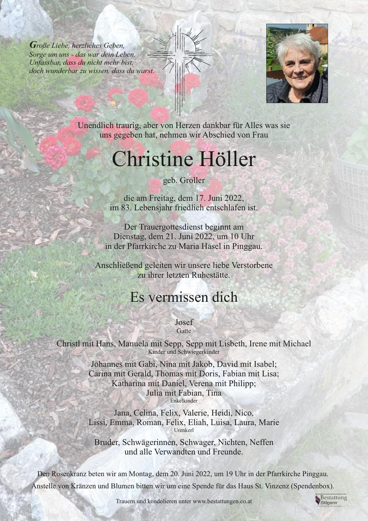 Traueranzeige von Christine Höller
