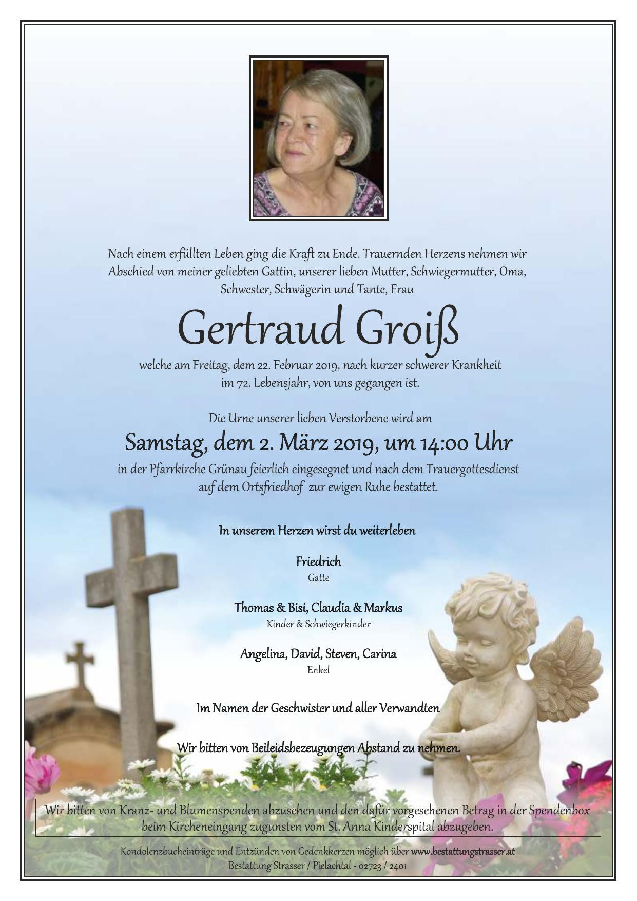 Traueranzeige von Gertraud Groiß