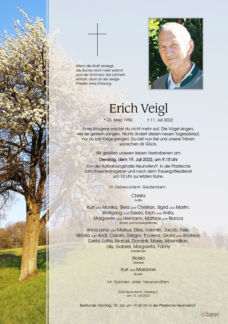 Traueranzeige von Erich Veigl