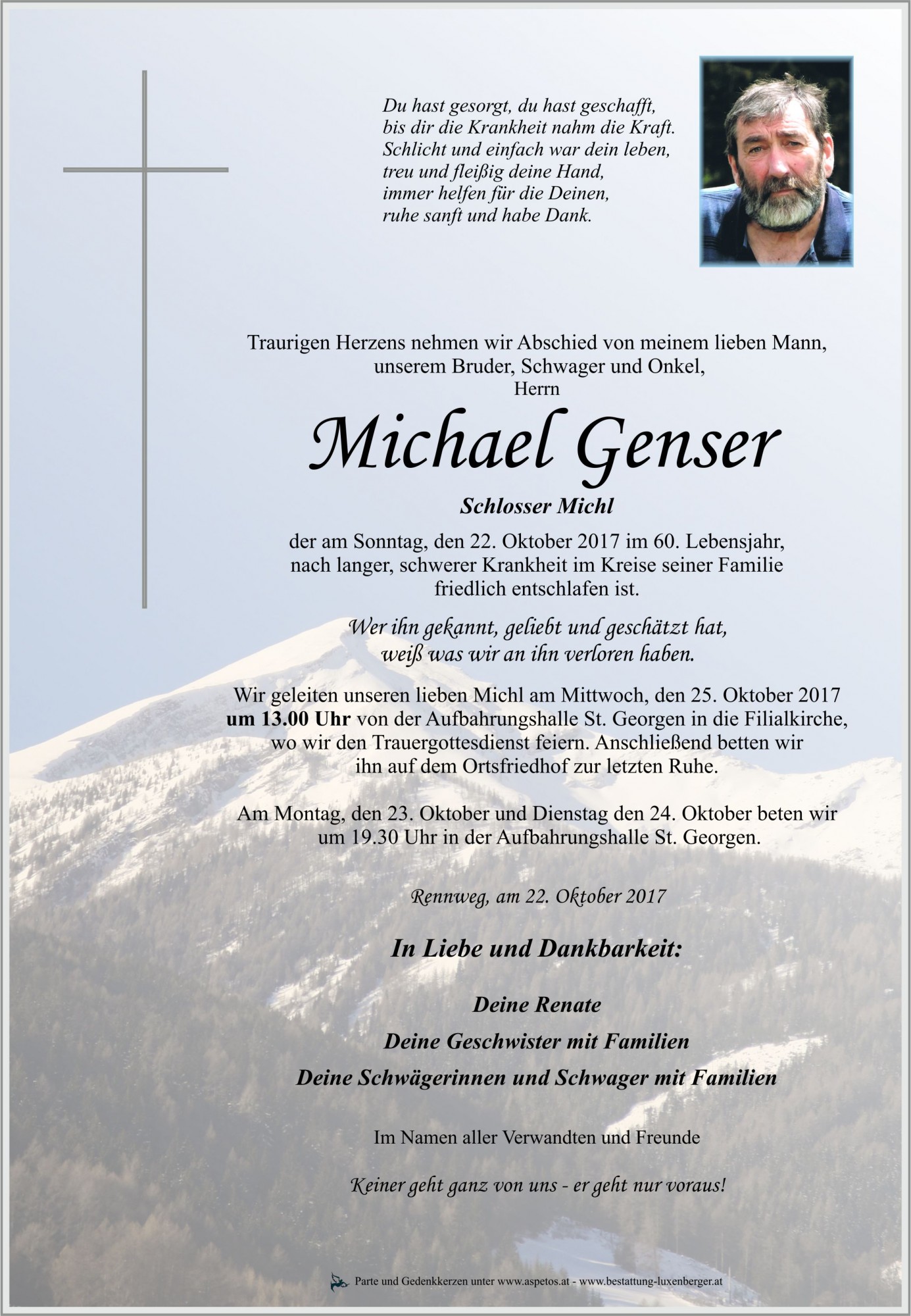 Traueranzeige von Michael Genser