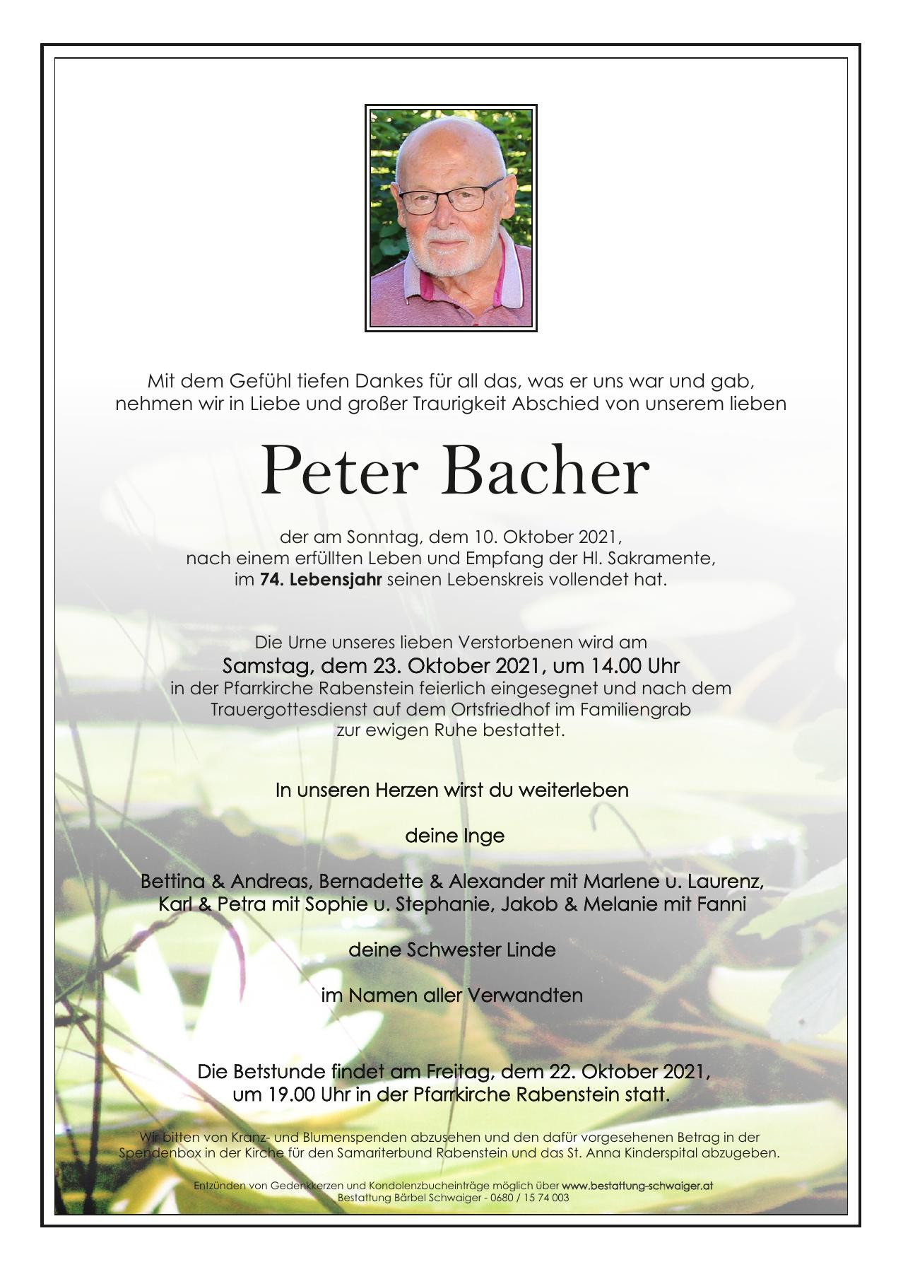 Traueranzeige von Peter Bacher