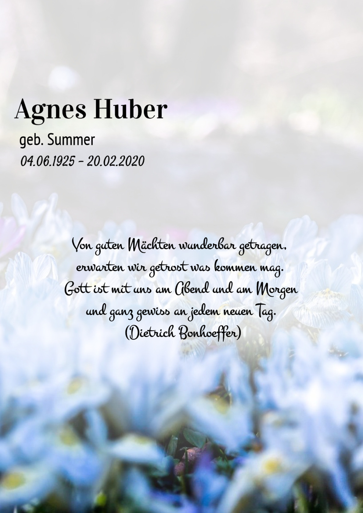 Traueranzeige von Agnes Huber