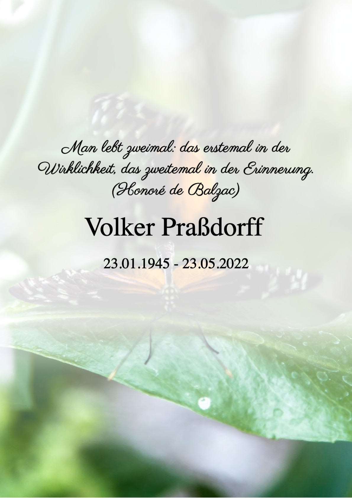 Traueranzeige von Volker Praßdorff