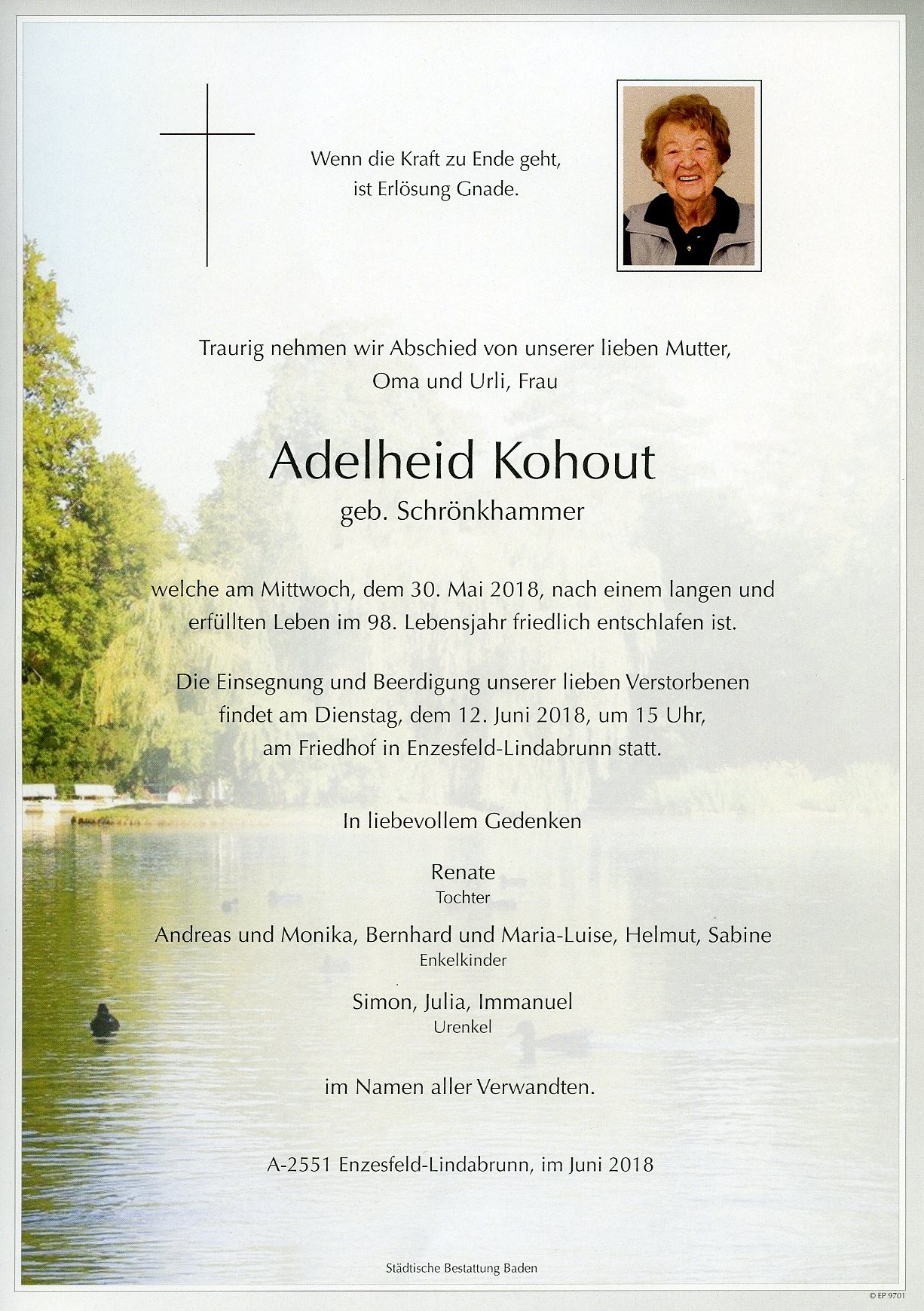 Traueranzeige von Adelheid Kohout