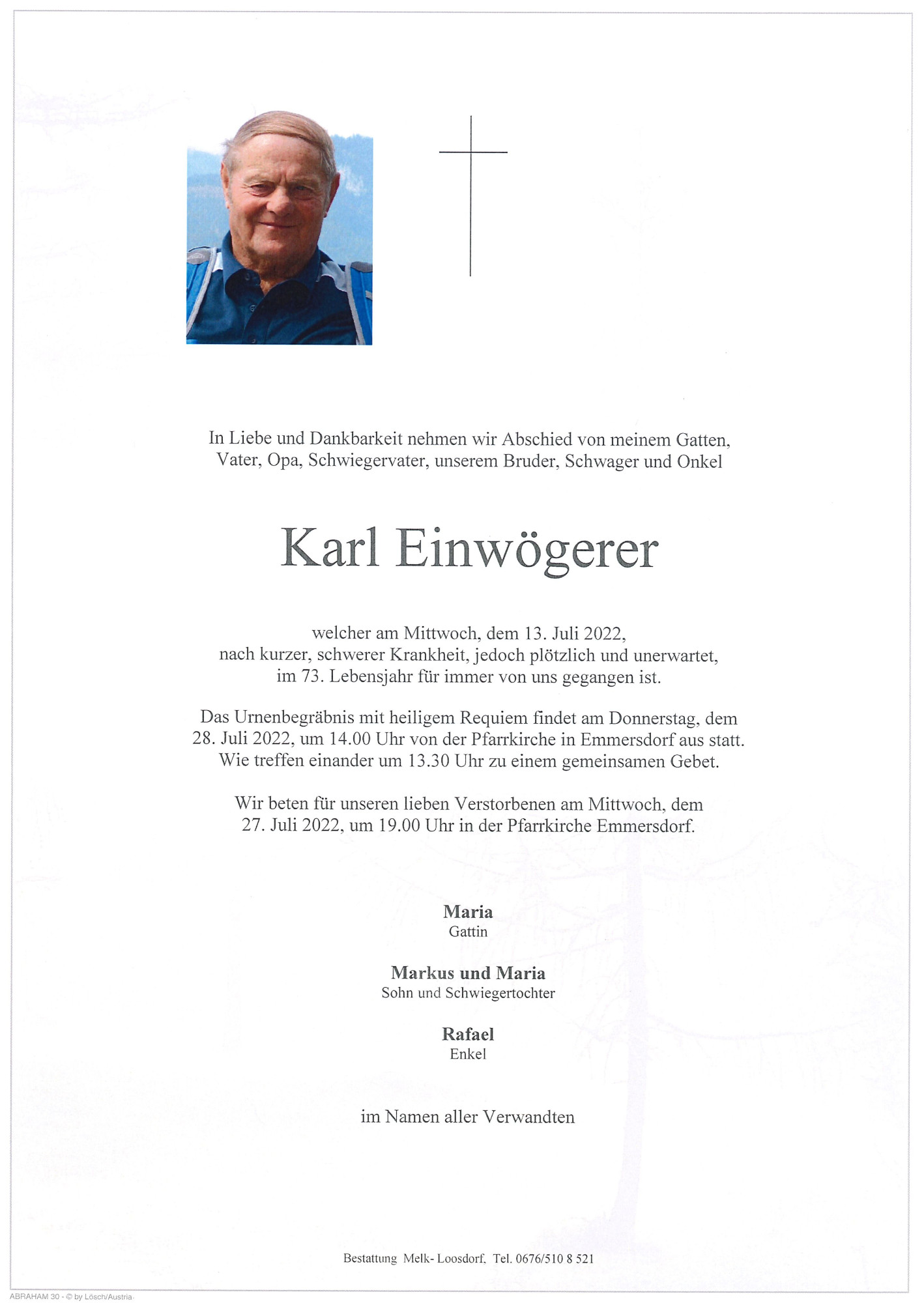 Traueranzeige von Karl Einwögerer
