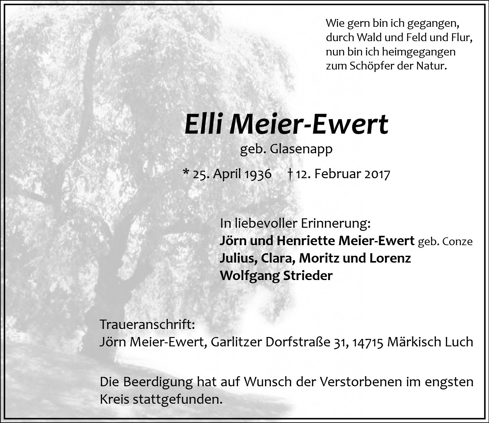 Traueranzeige von Elli Meier-Ewert