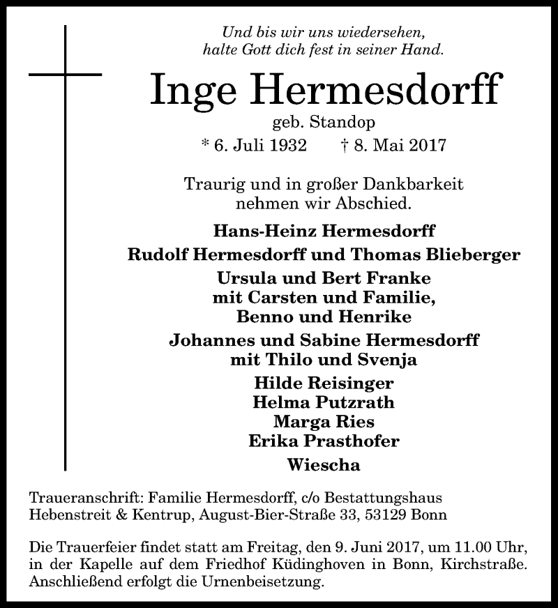 Traueranzeige von Inge Hermesdorff