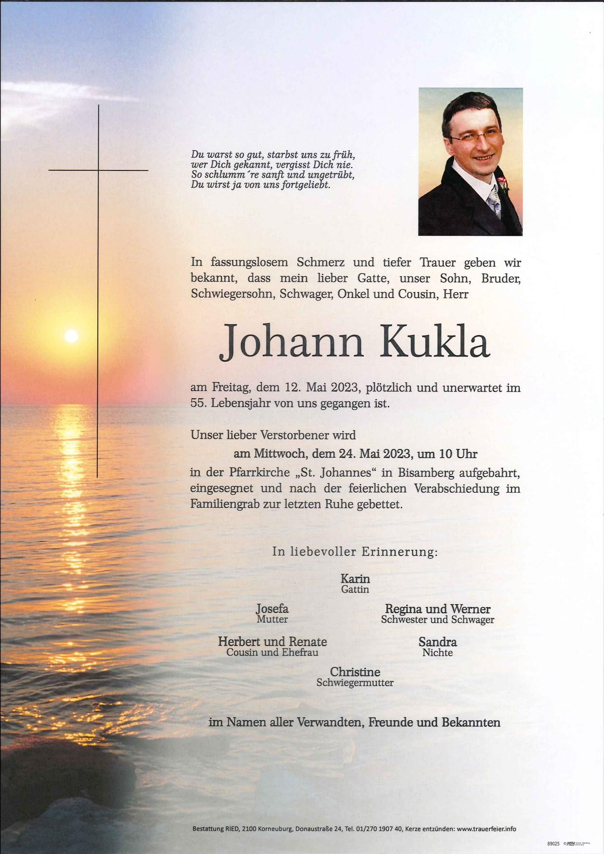 Traueranzeige von Johann Kukla