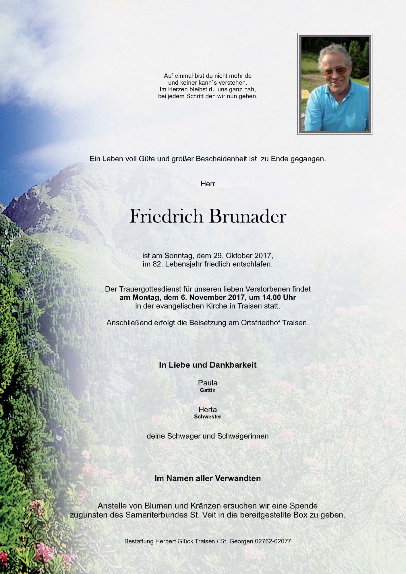 Traueranzeige von Friedrich Brunader