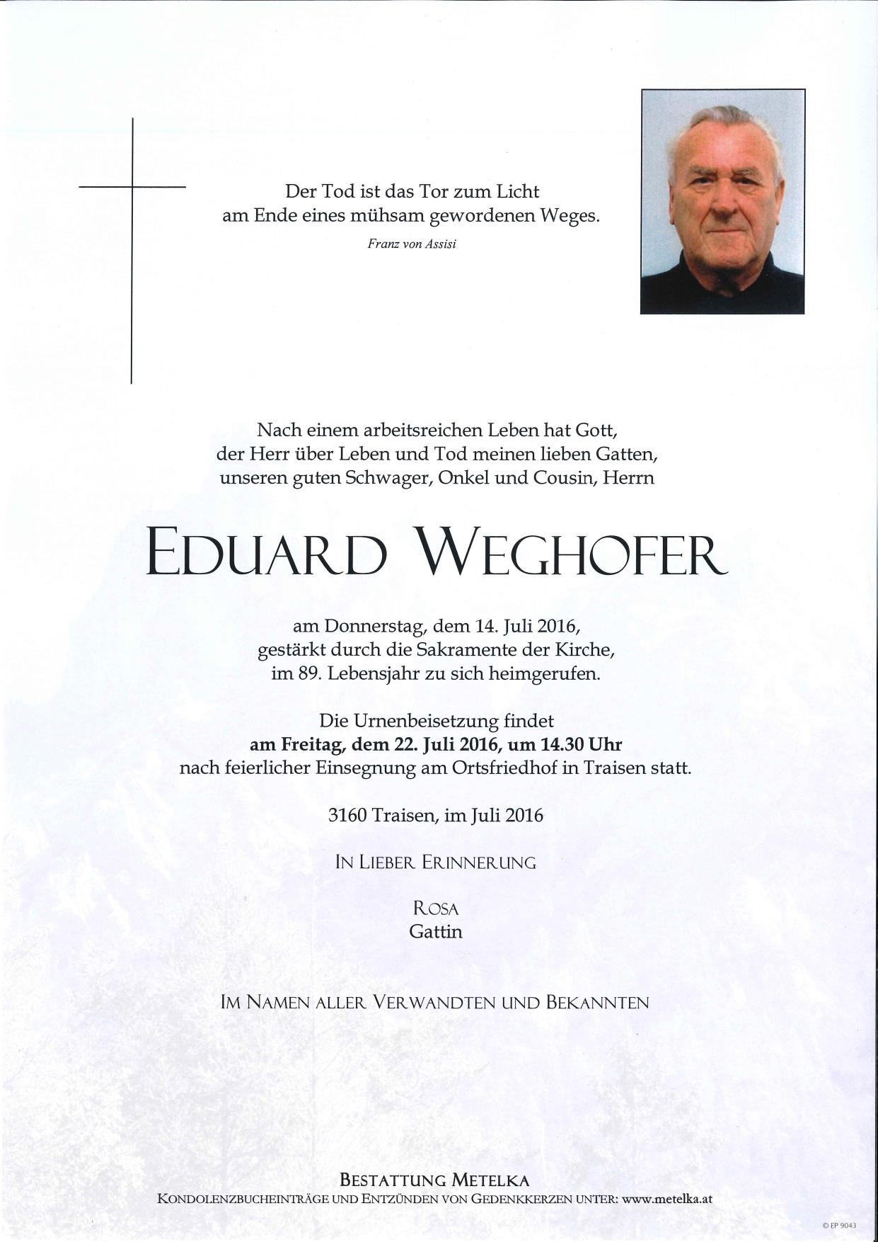 Traueranzeige von Eduard Weghofer