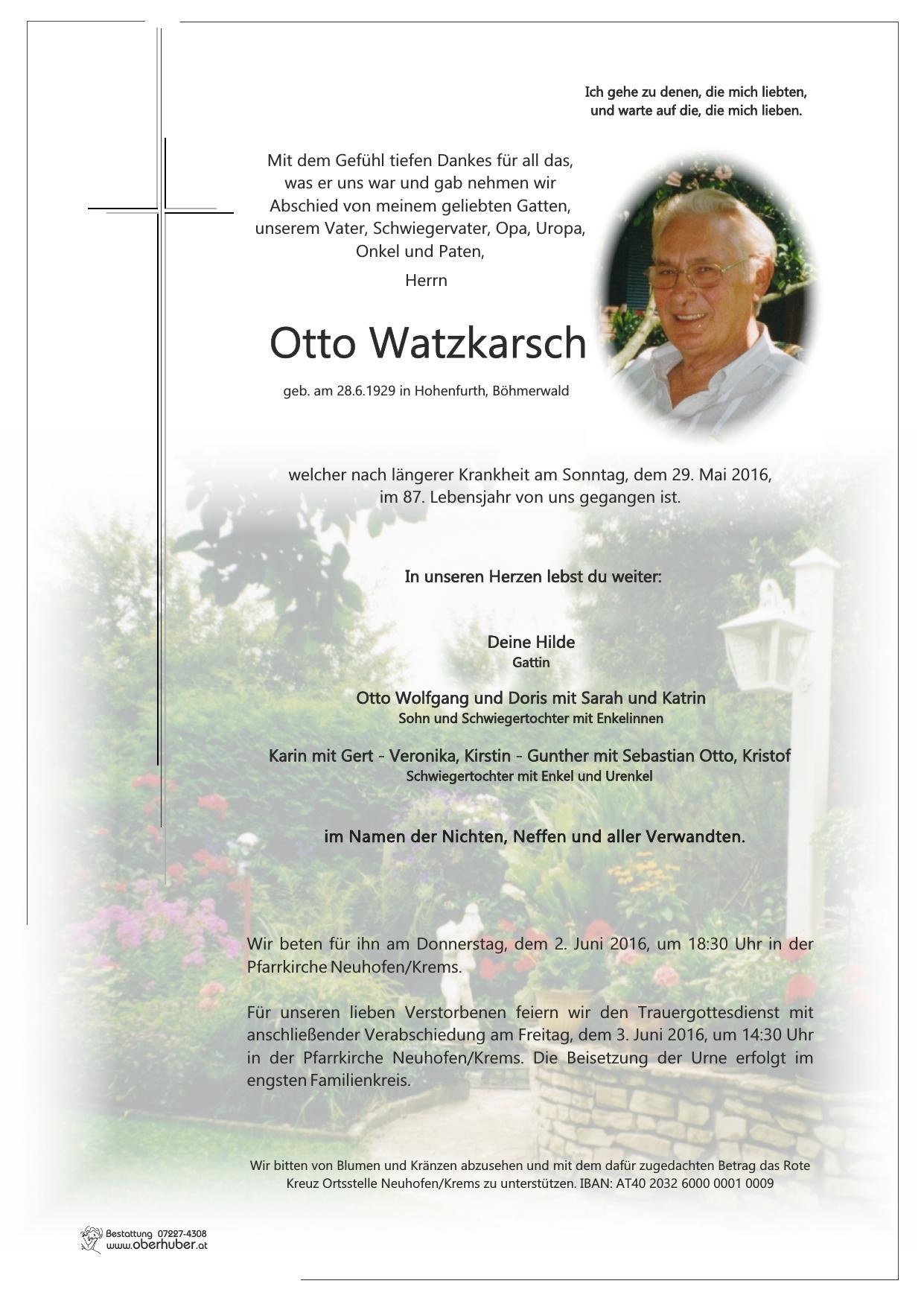 Traueranzeige von Otto Watzkarsch