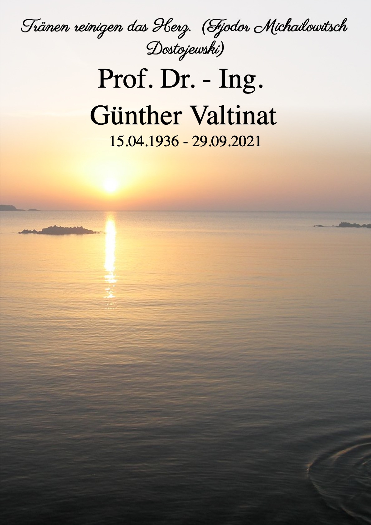 Traueranzeige von Prof. Dr. - Ing. Günther Valtinat