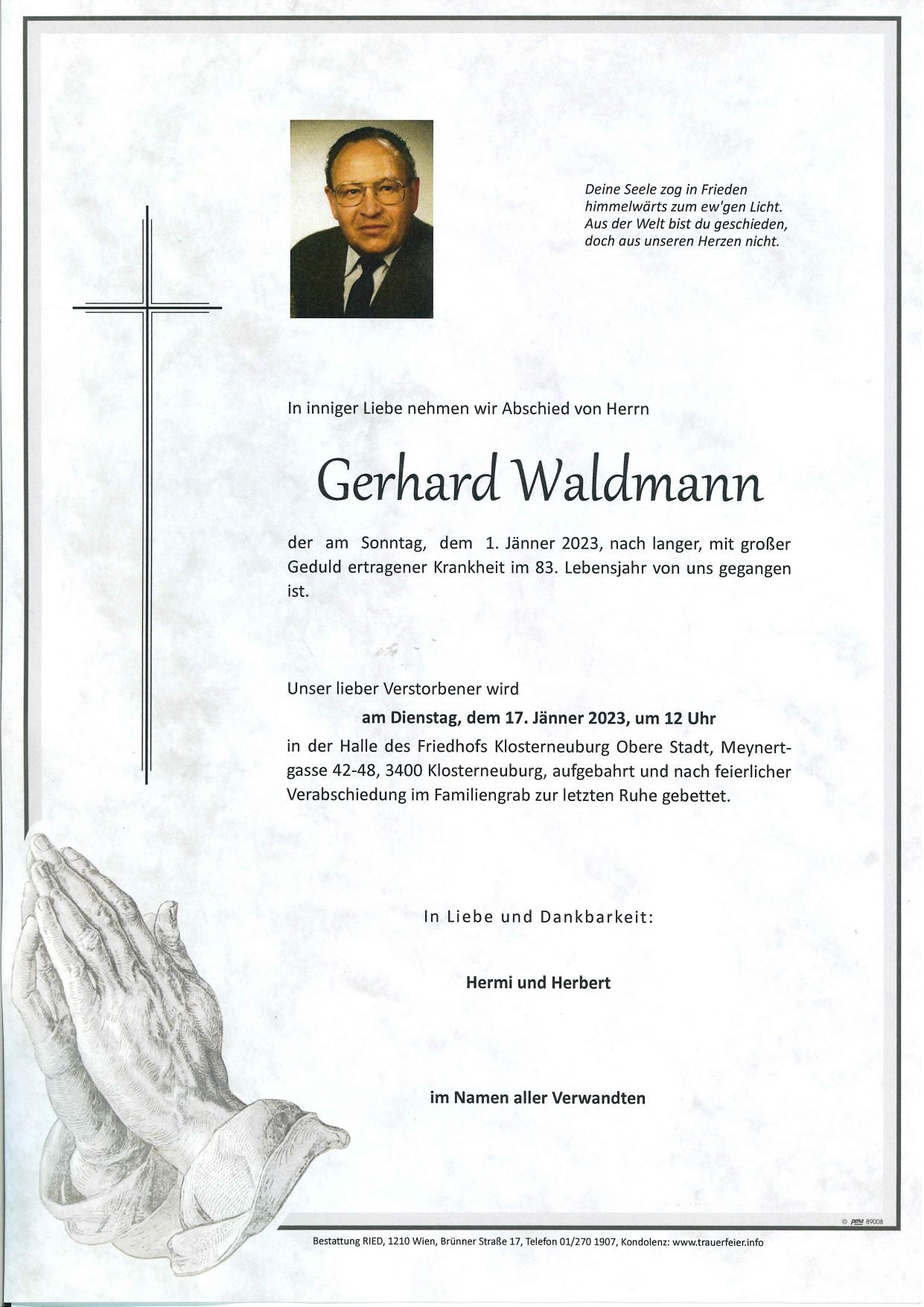 Traueranzeige von Gerhard Waldmann
