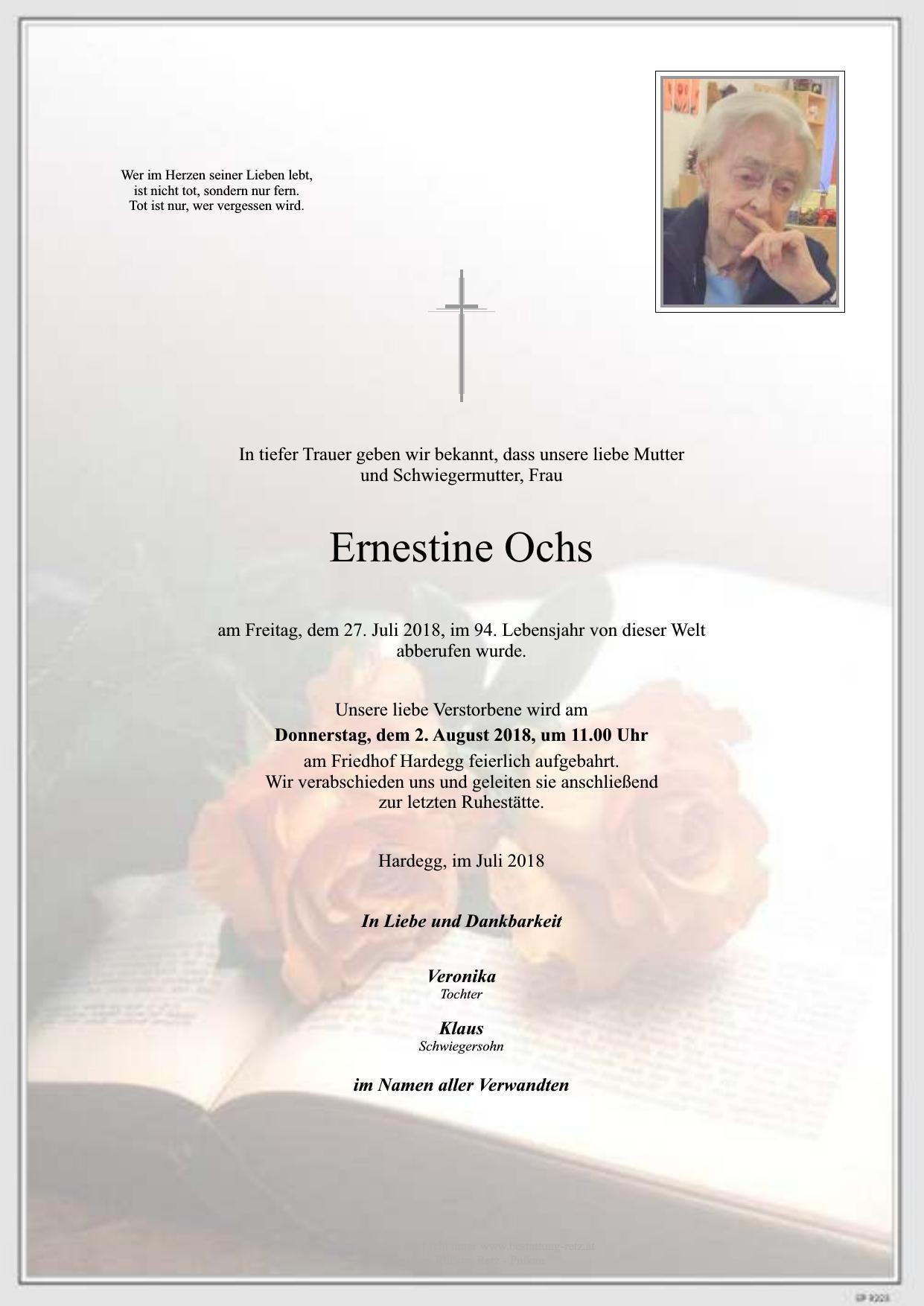 Traueranzeige von Ernestine Ochs