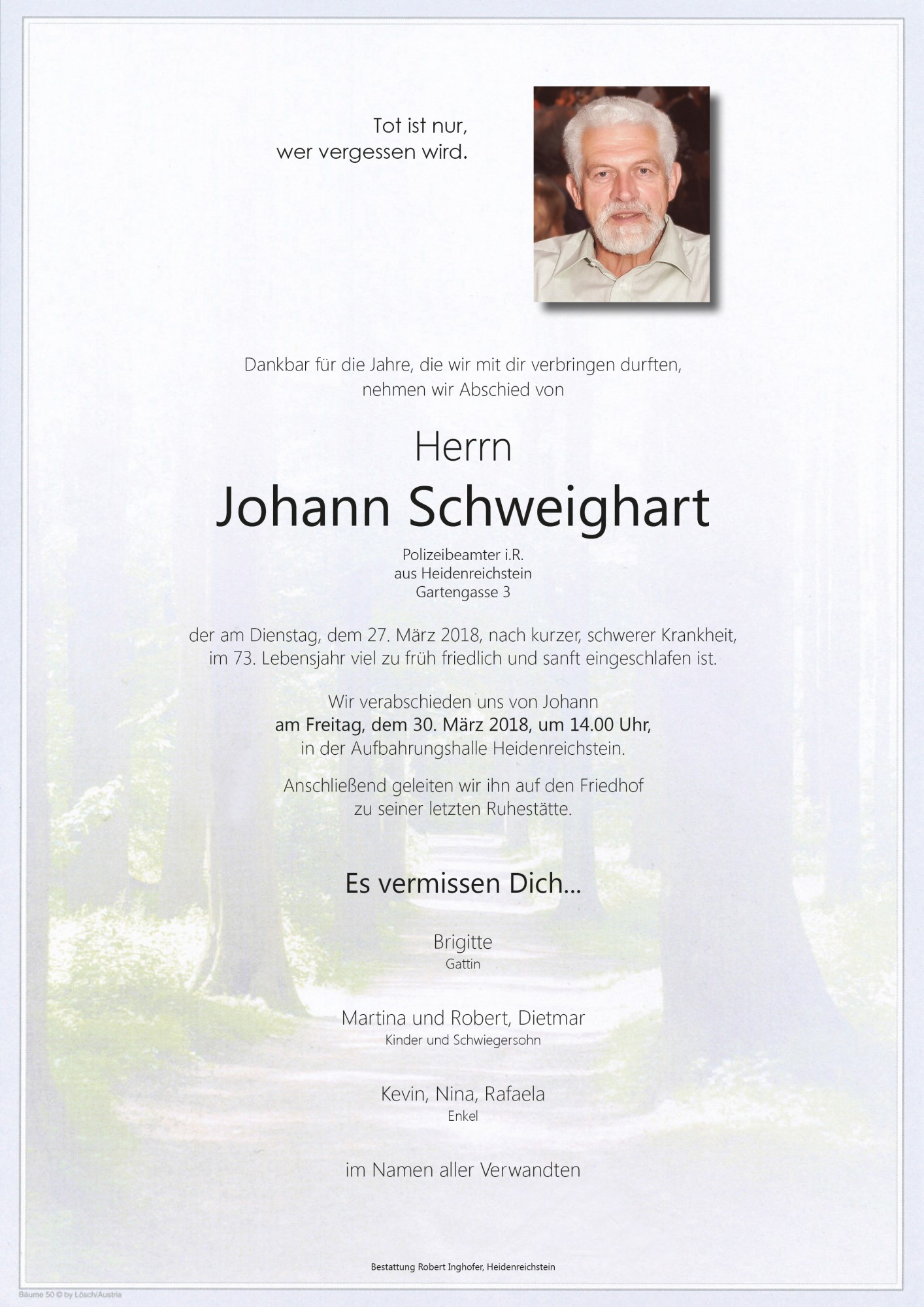 Traueranzeige von Johann Schweighart
