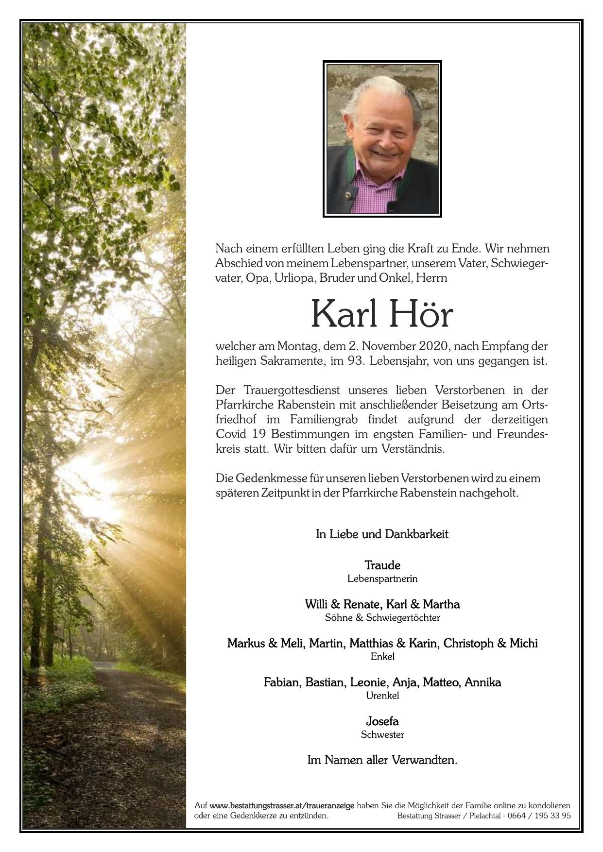 Traueranzeige von Karl Hör