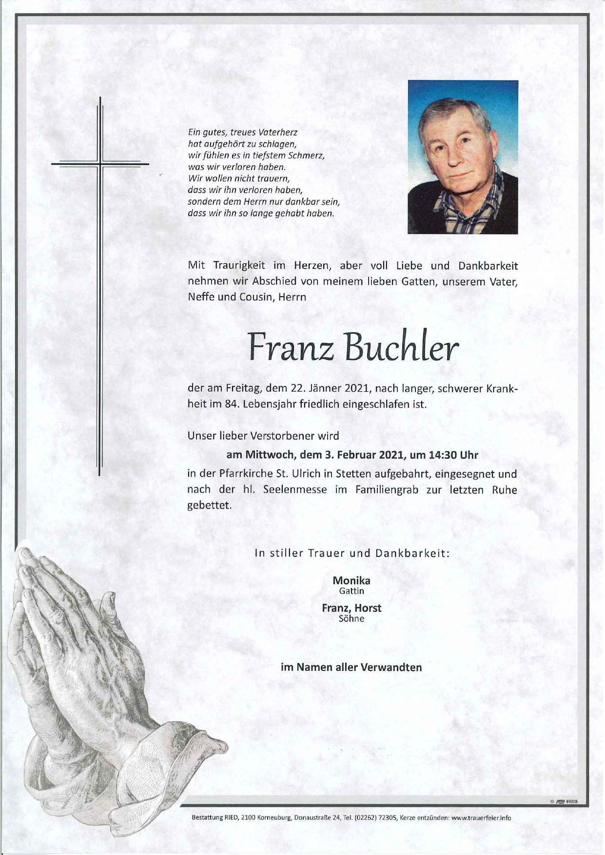 Traueranzeige von Franz Buchler