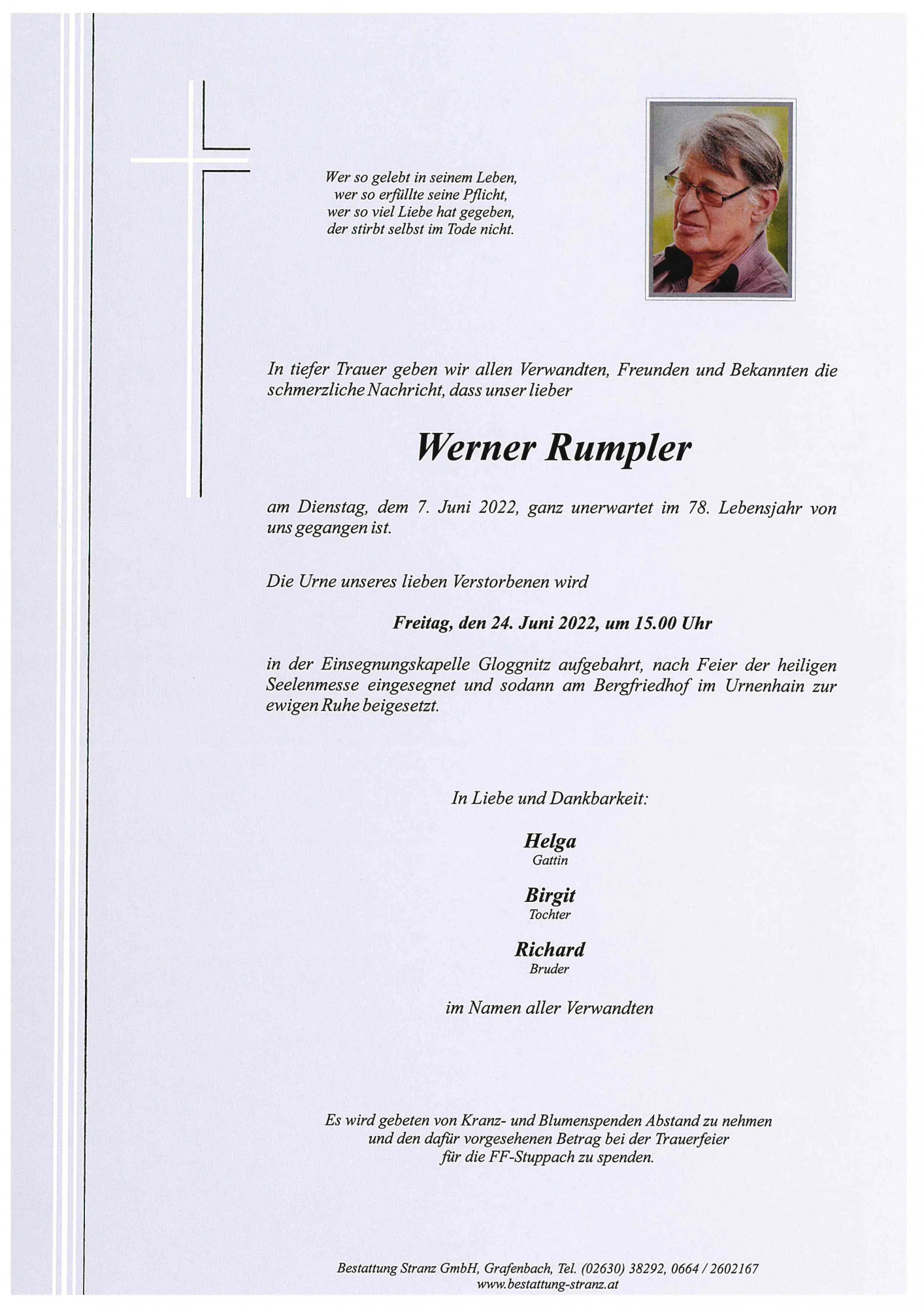 Traueranzeige von Werner Rumpler