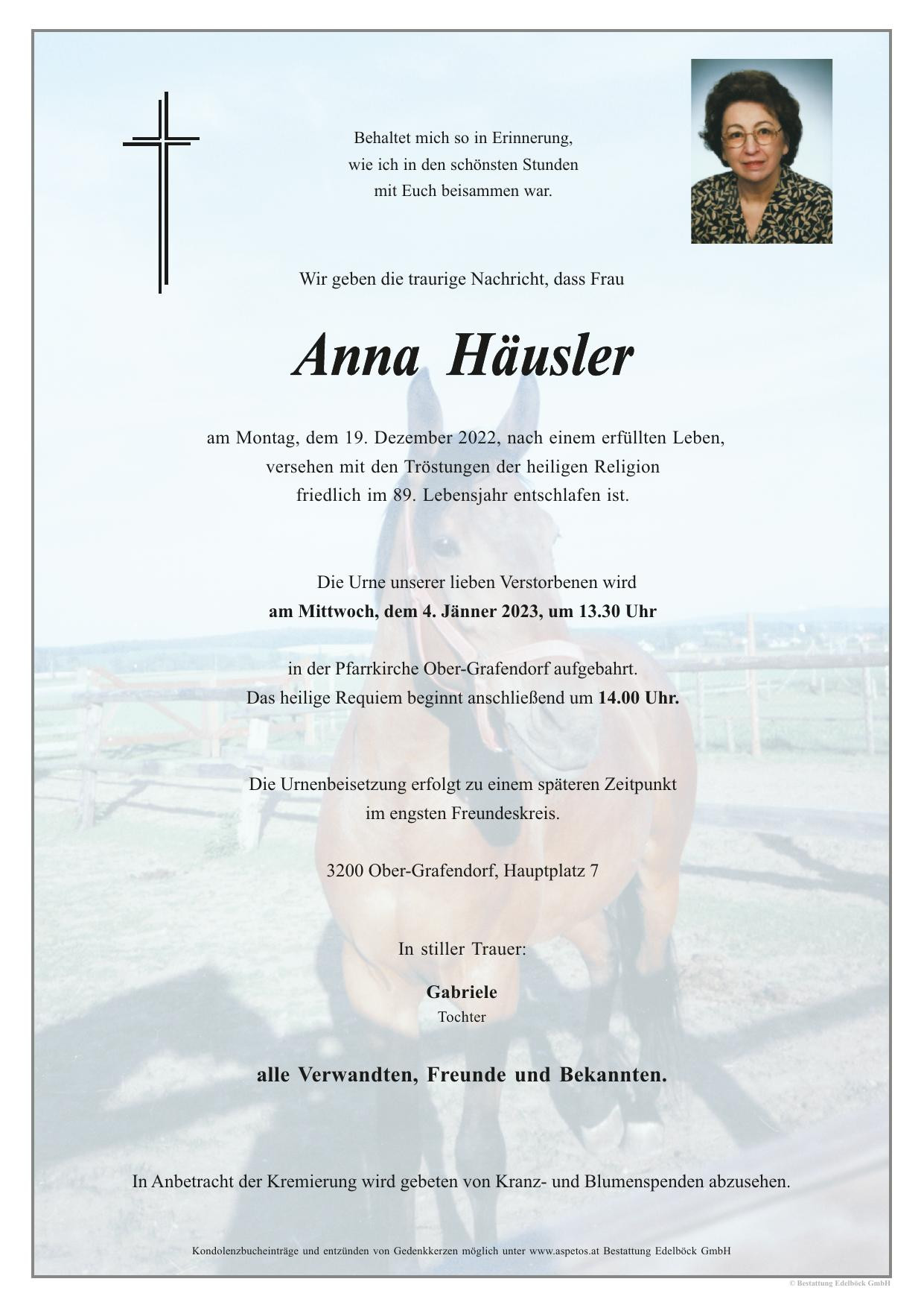 Traueranzeige von Anna Häusler