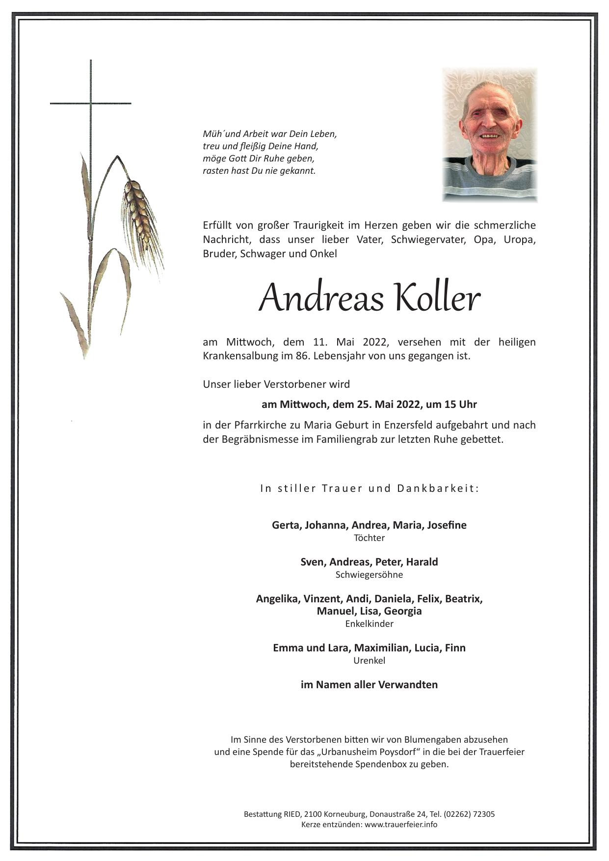 Traueranzeige von Andreas Koller
