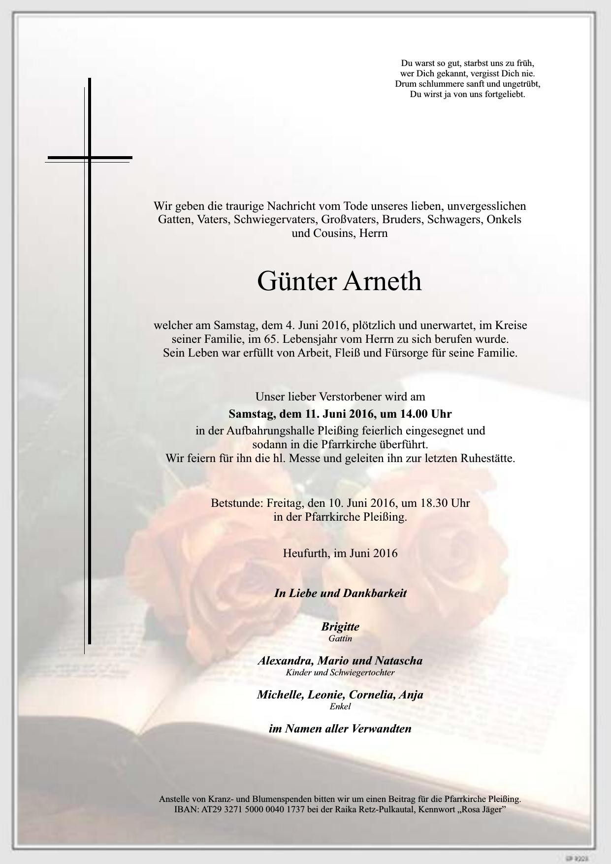 Traueranzeige von Günter Arneth