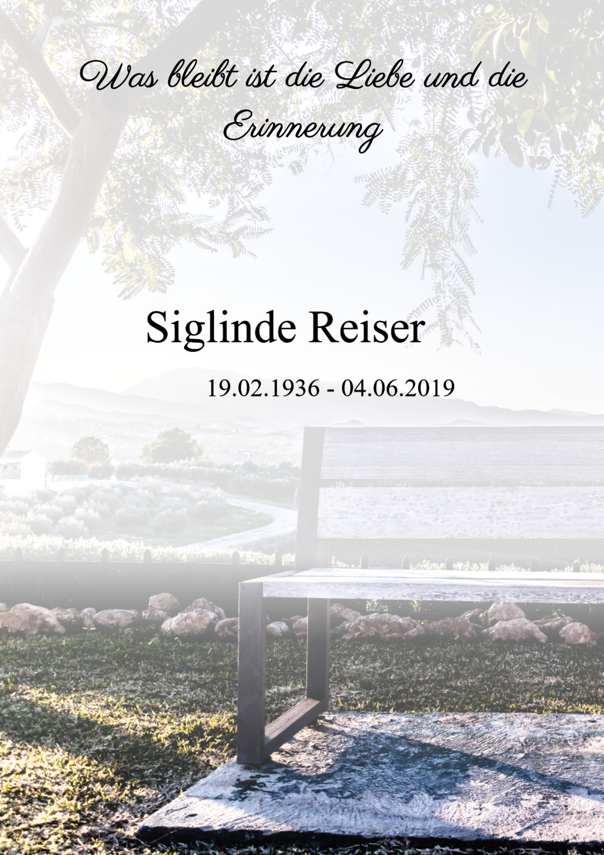 Traueranzeige von Siglinde Reiser