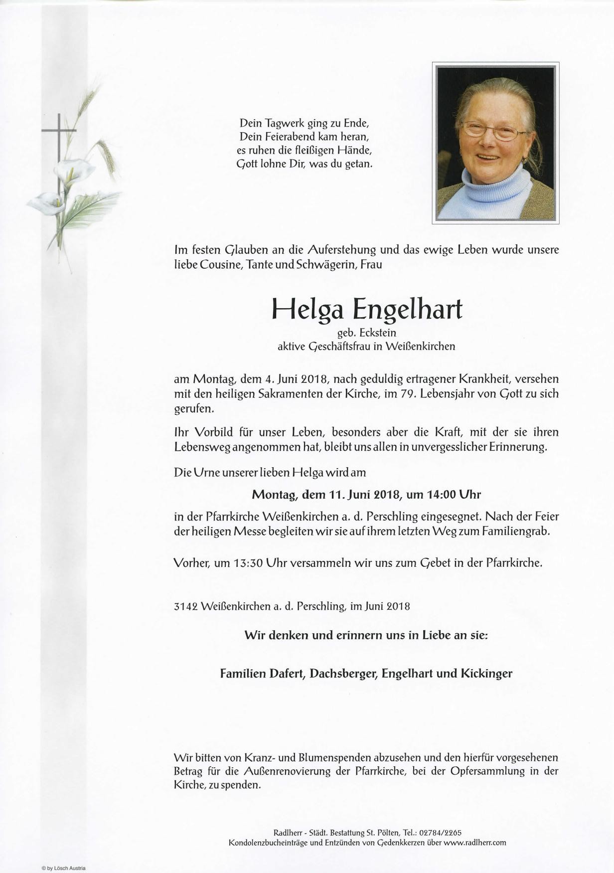 Traueranzeige von Helga Engelhart