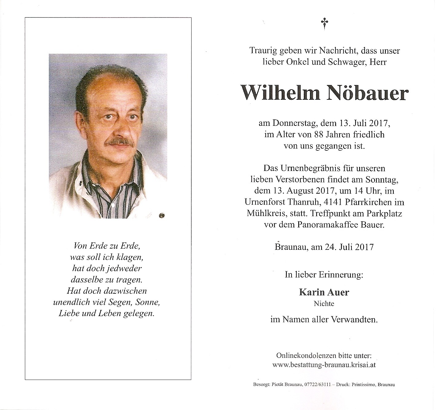 Traueranzeige von Wilhelm Nöbauer