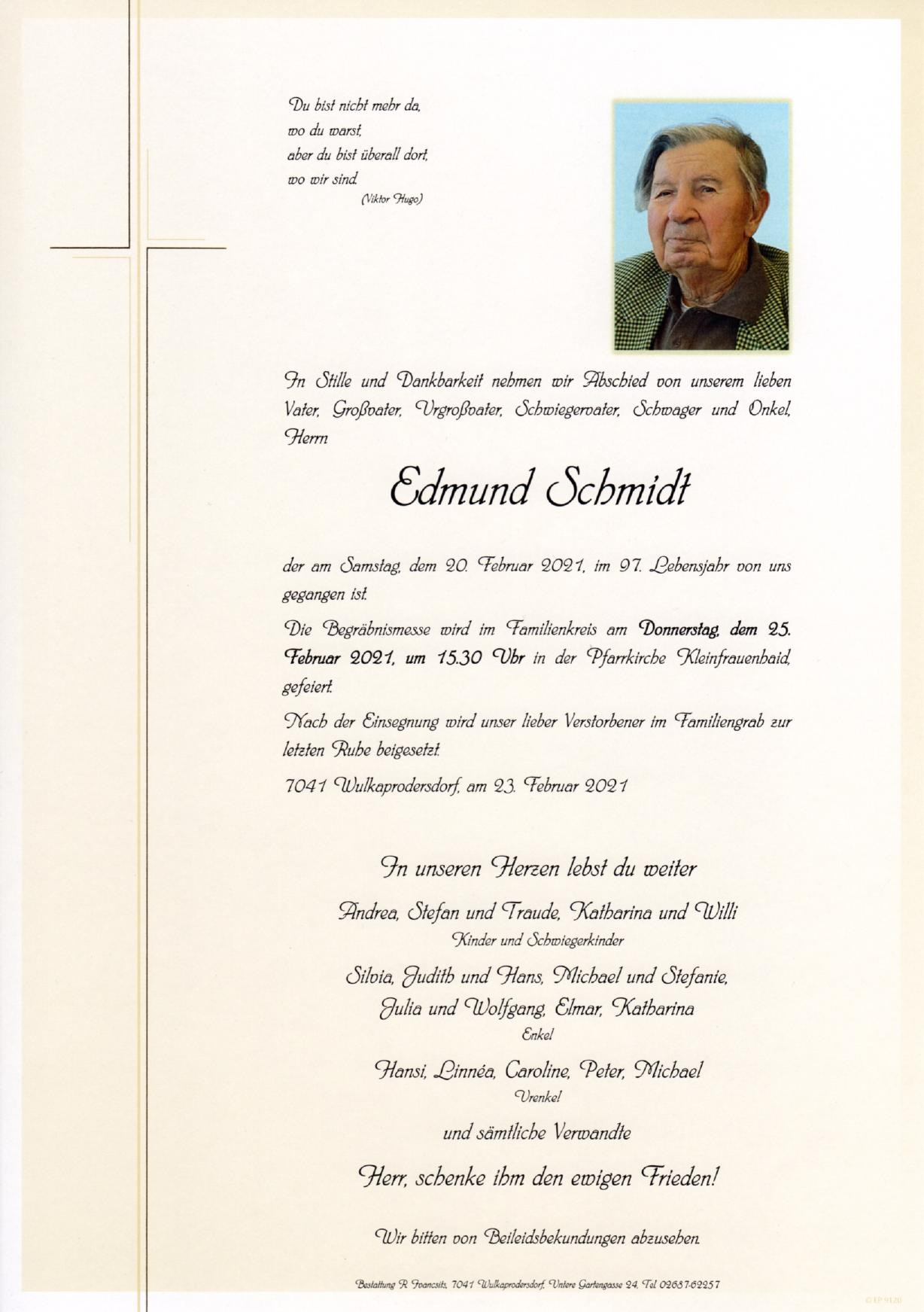 Traueranzeige von Edmund Schmidt