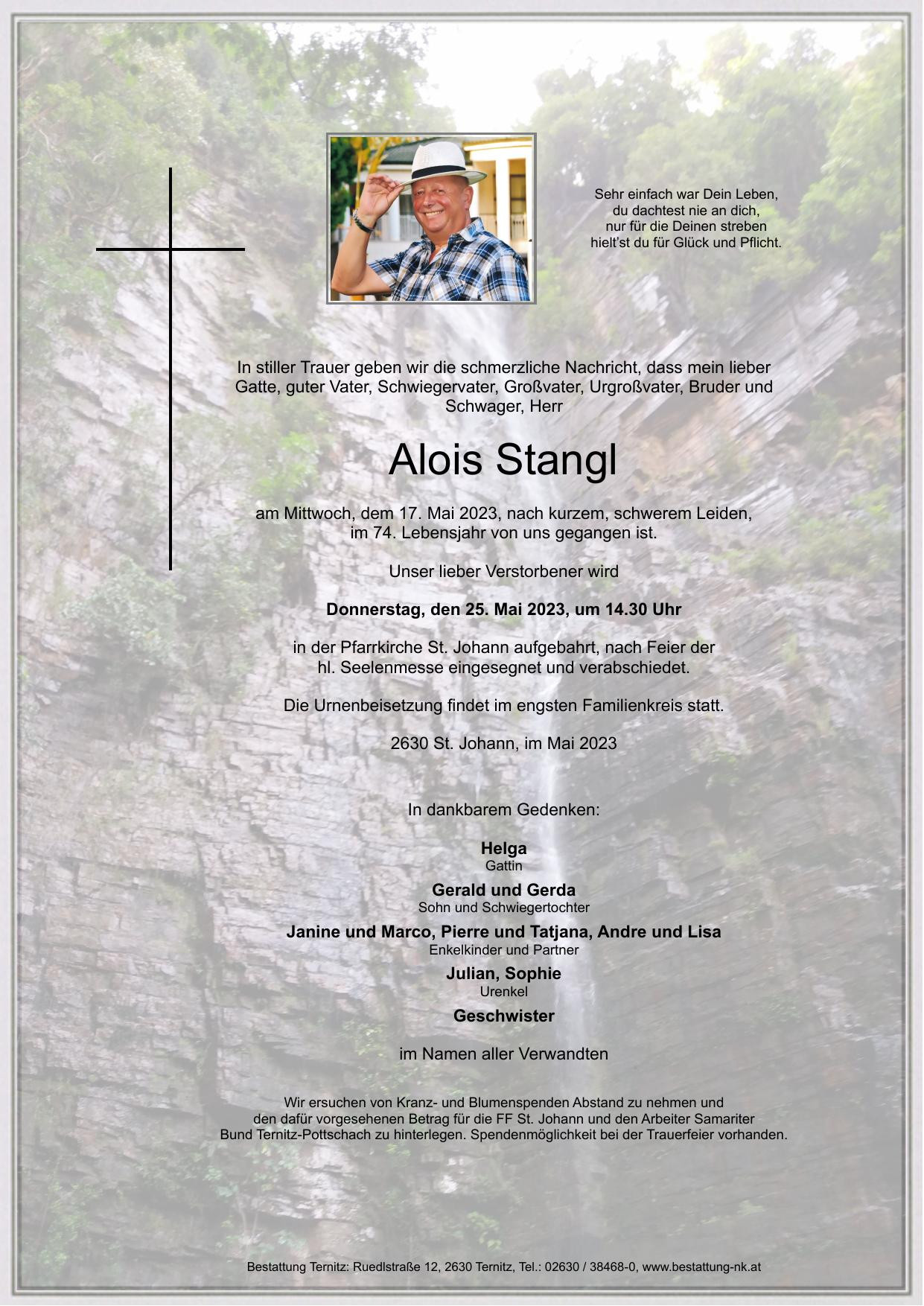 Traueranzeige von Alois Stangl