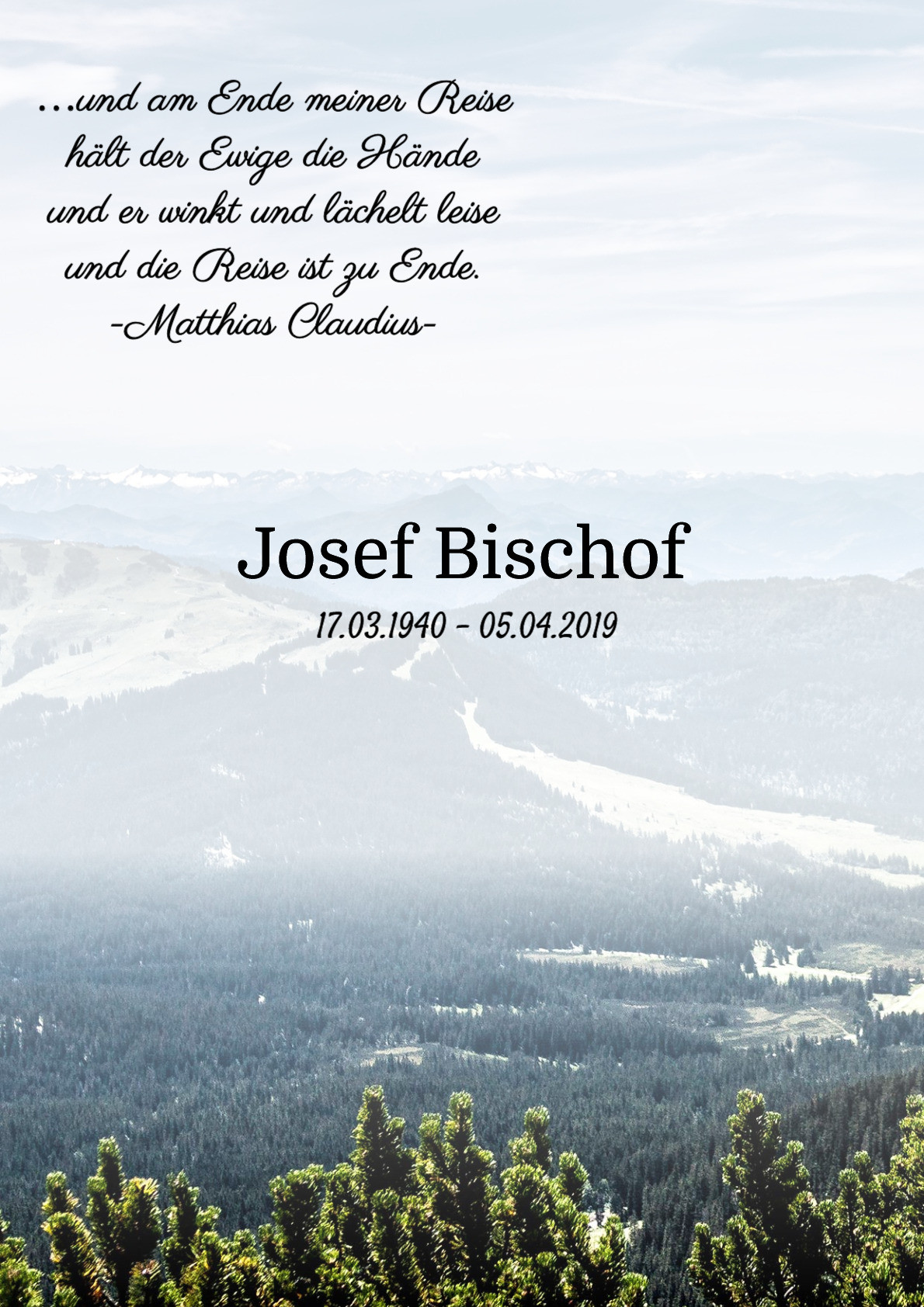 Traueranzeige von Josef Bischof