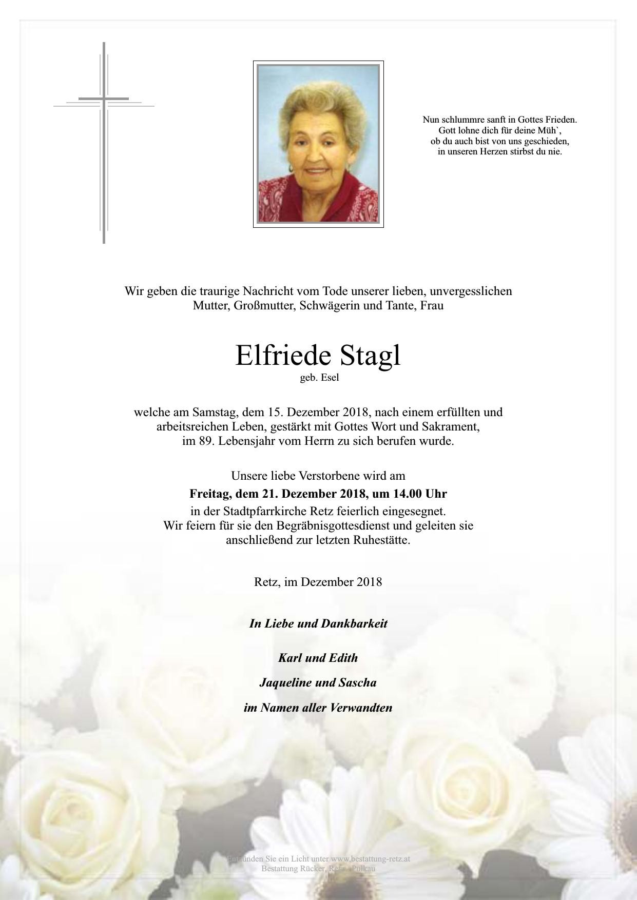 Traueranzeige von Elfriede Stagl