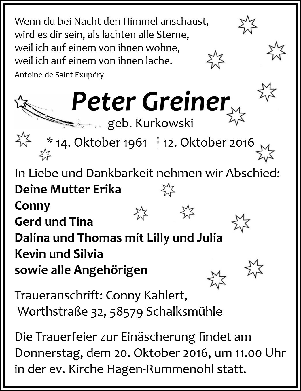 Traueranzeige von Peter Greiner