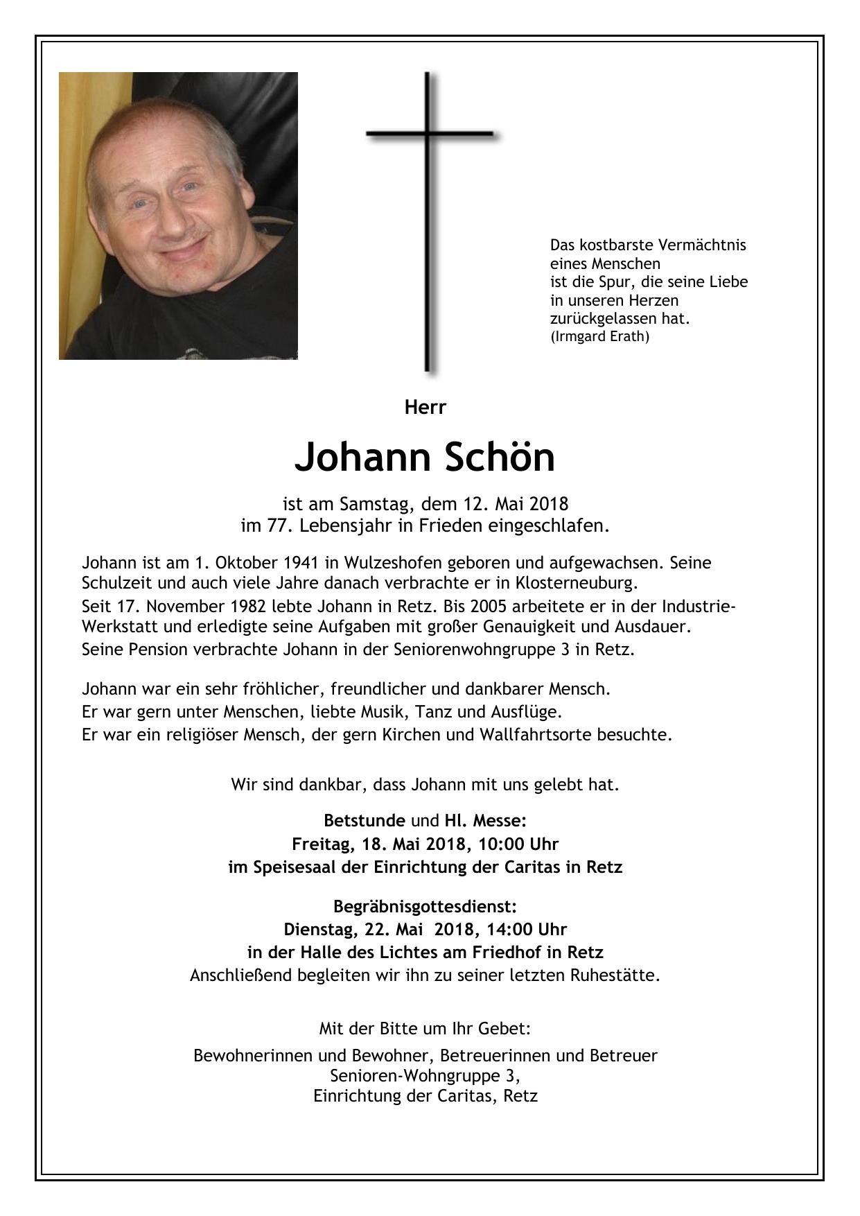 Traueranzeige von Johann Schön