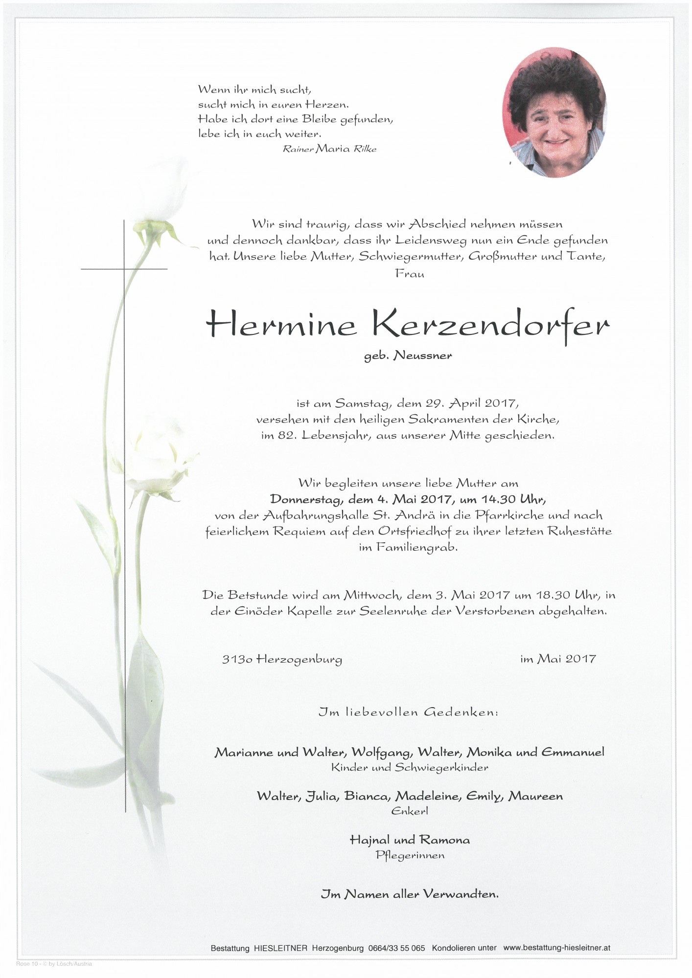 Traueranzeige von Hermine Kerzendorfer