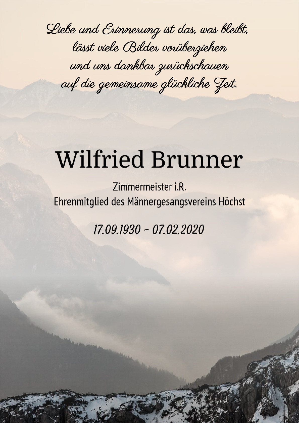 Traueranzeige von Wilfried Brunner