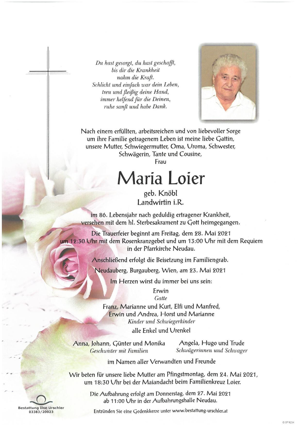 Traueranzeige von Maria Loier