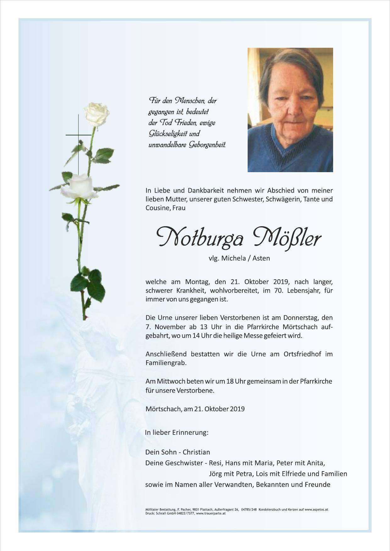 Traueranzeige von Nothburga Mössler